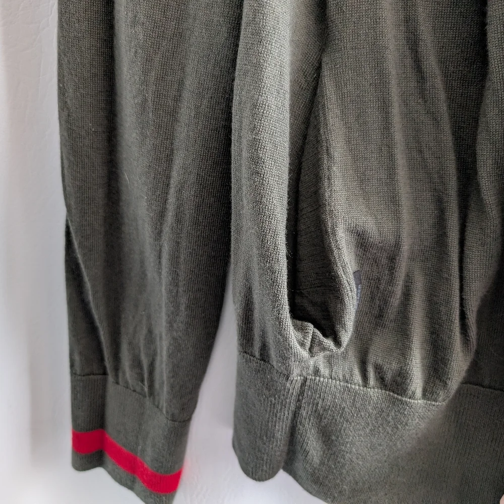 Icebreaker Wool Green Red Detail Full Zip Knit Cardigan Sweater - L